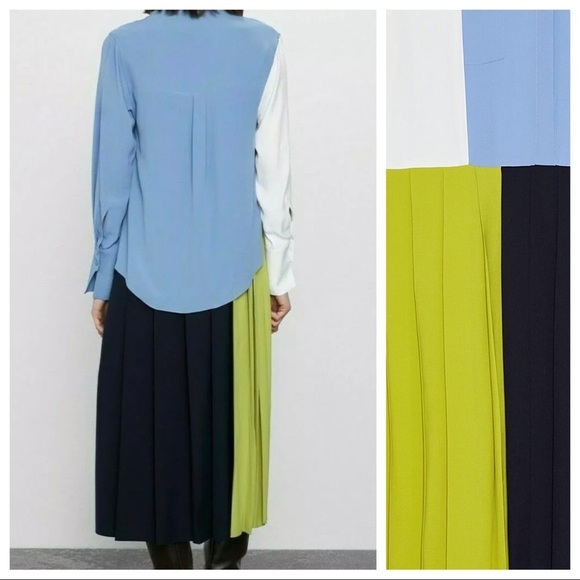 NWOT. Zara Pleated Patchwork Midi Dress. Size XS. - Picture 8 of 15